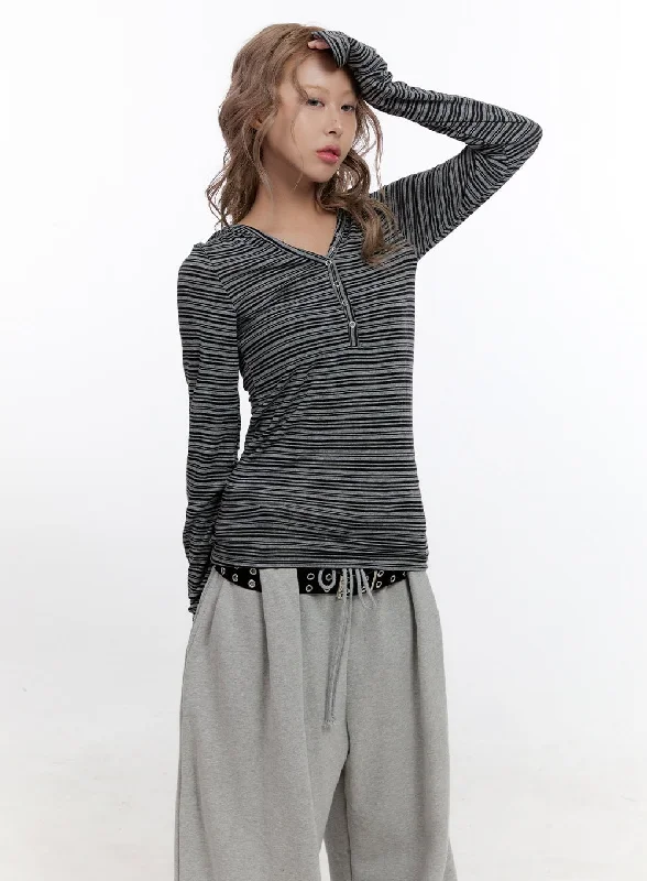 Stripe Hooded Button-Up Top CN425