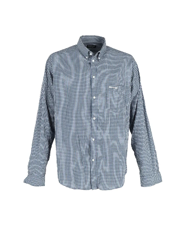 Balenciaga Large Fit Check Shirt in Blue Cotton