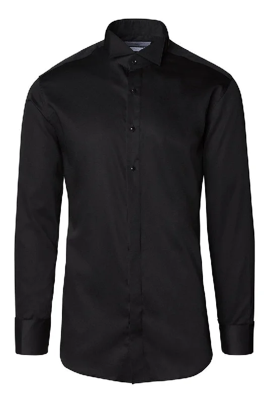 Jewel Button Tuxedo Shirt- Black