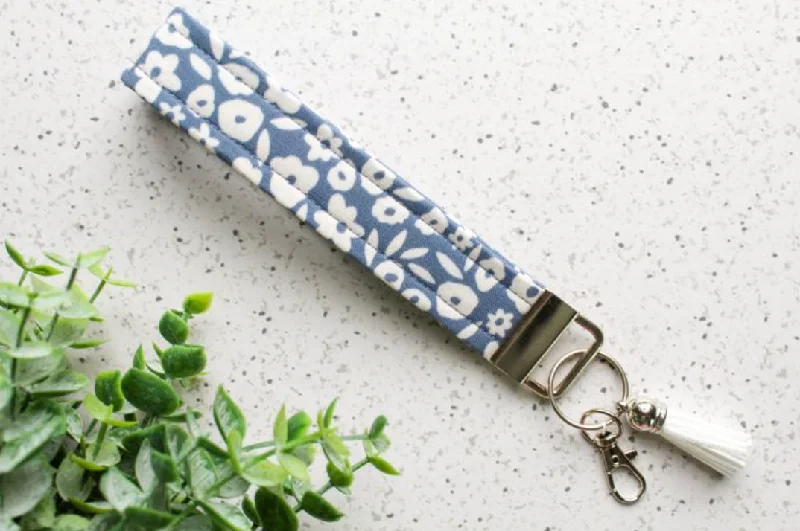 Blue Floral Key Fob Wristlet