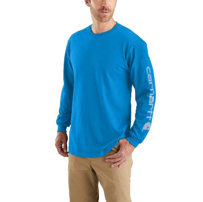 Carhartt Men's Signature Logo Long Sleeve T-Shirt_Blue Glow