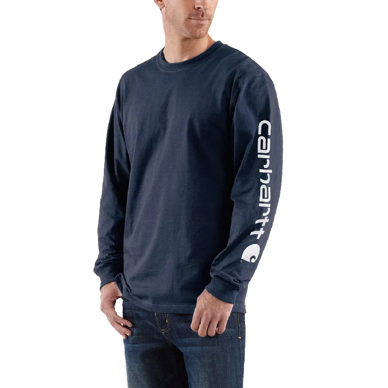 Carhartt Men's Signature Logo Long Sleeve T-Shirt_Navy