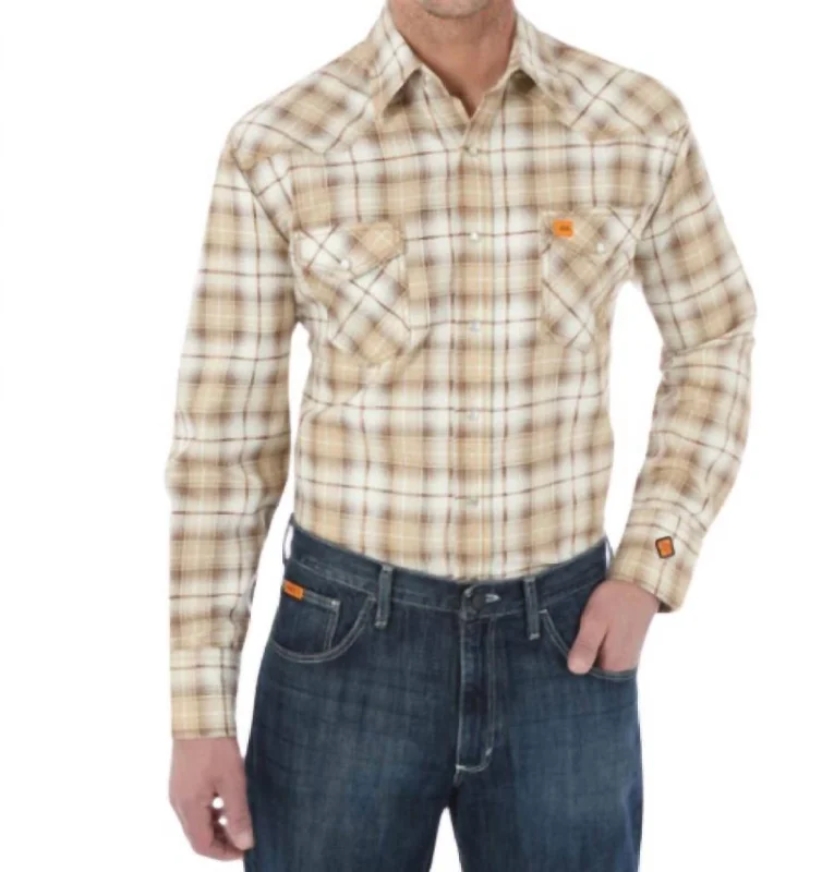 Men's 20X Flame Resistant Work Shirt - Plus In Sand Plaid