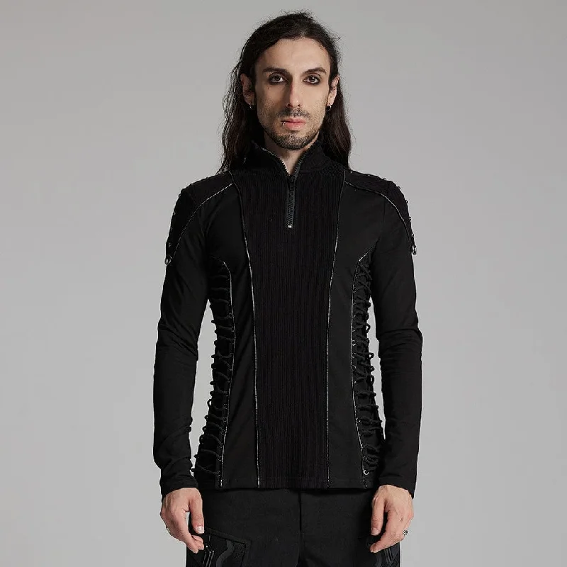 Men's Cyberpunk Drawstring Zip Studs Shirt