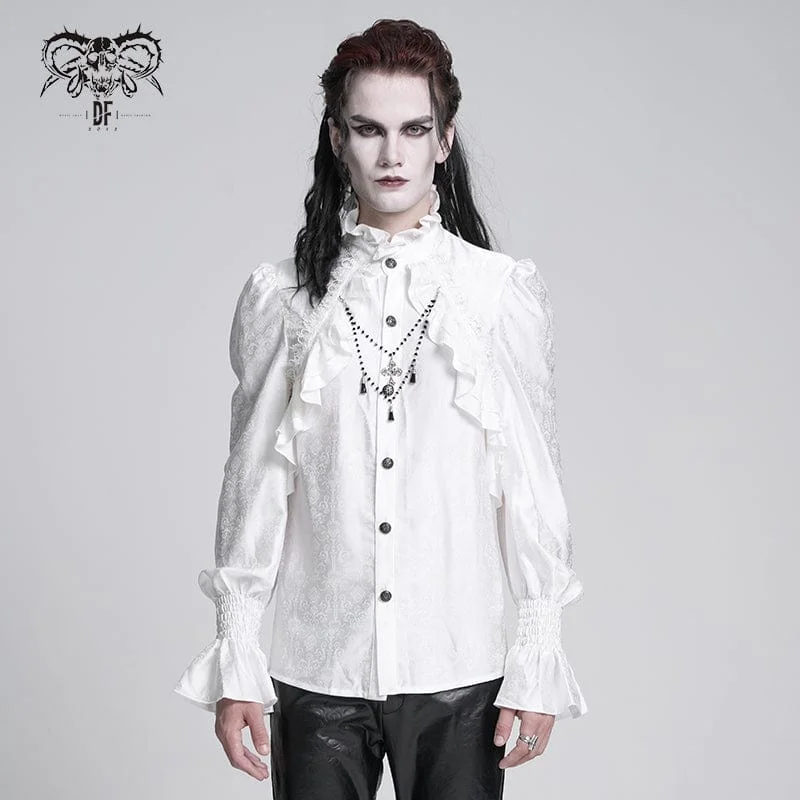 Men's  Gothic Ruffled Lace Cross Shirt White