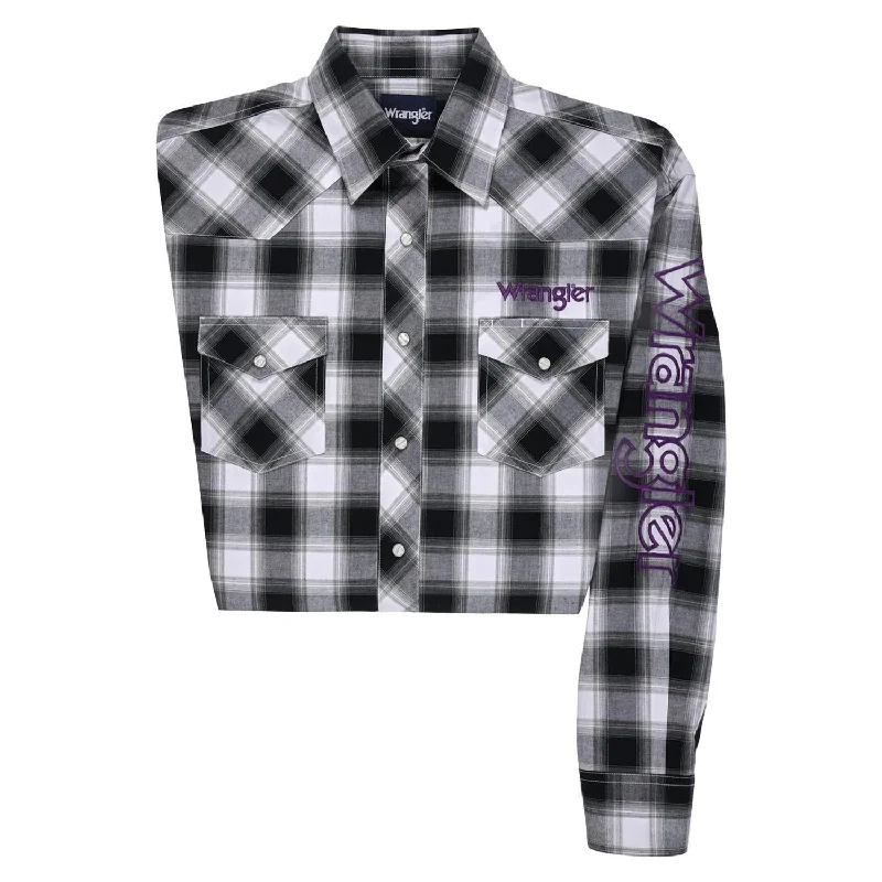 Men's Long Sleeve Logo Western Snap Shirt In Black & White