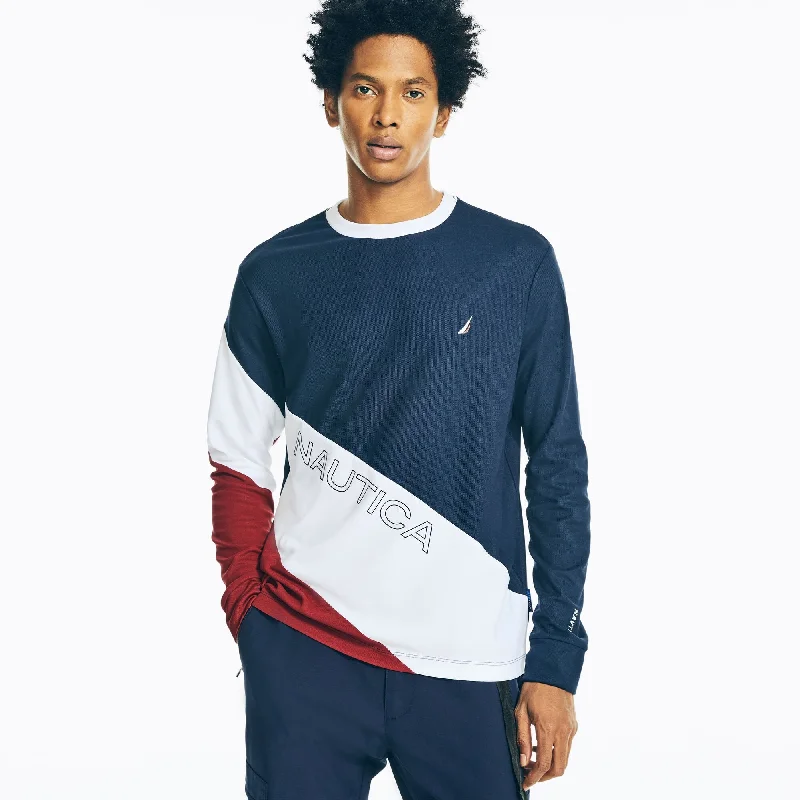 Nautica Mens Navtech Sustainably Crafted Colorblock Long-Sleeve T-Shirt