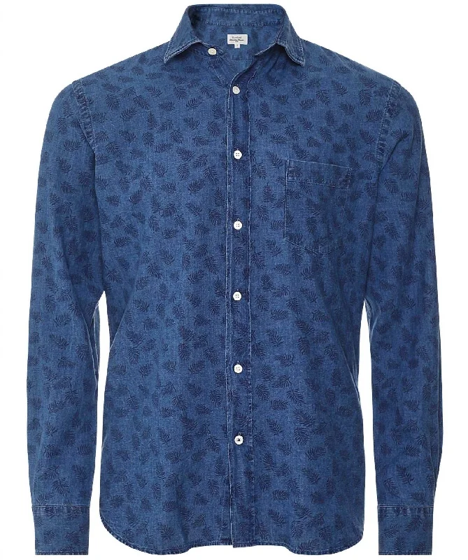 Paul Button Down Shirt In Indigo Print