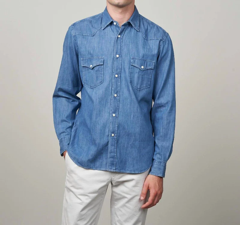 Phoenix Denim Button Down Shirt In Indigo Blue