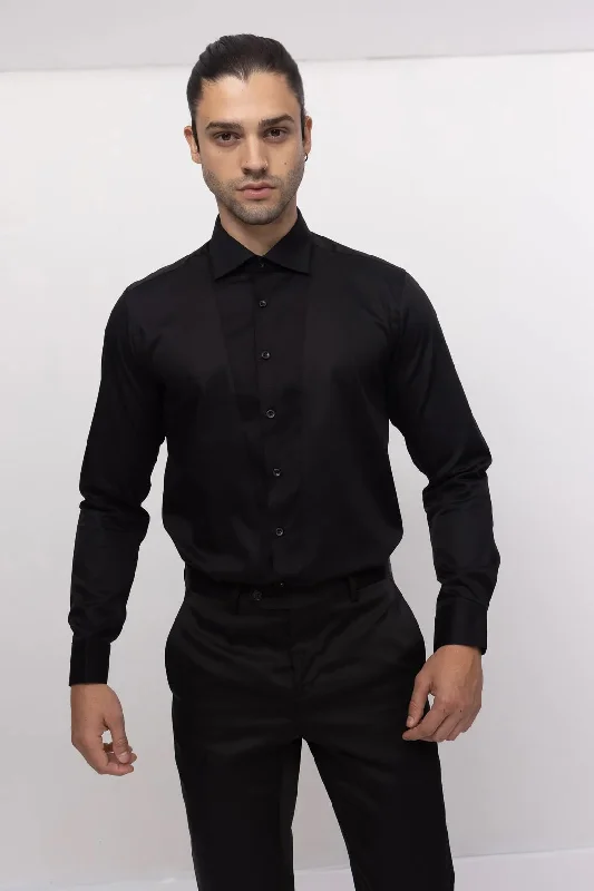 Pique Tuxedo Shirt- Black