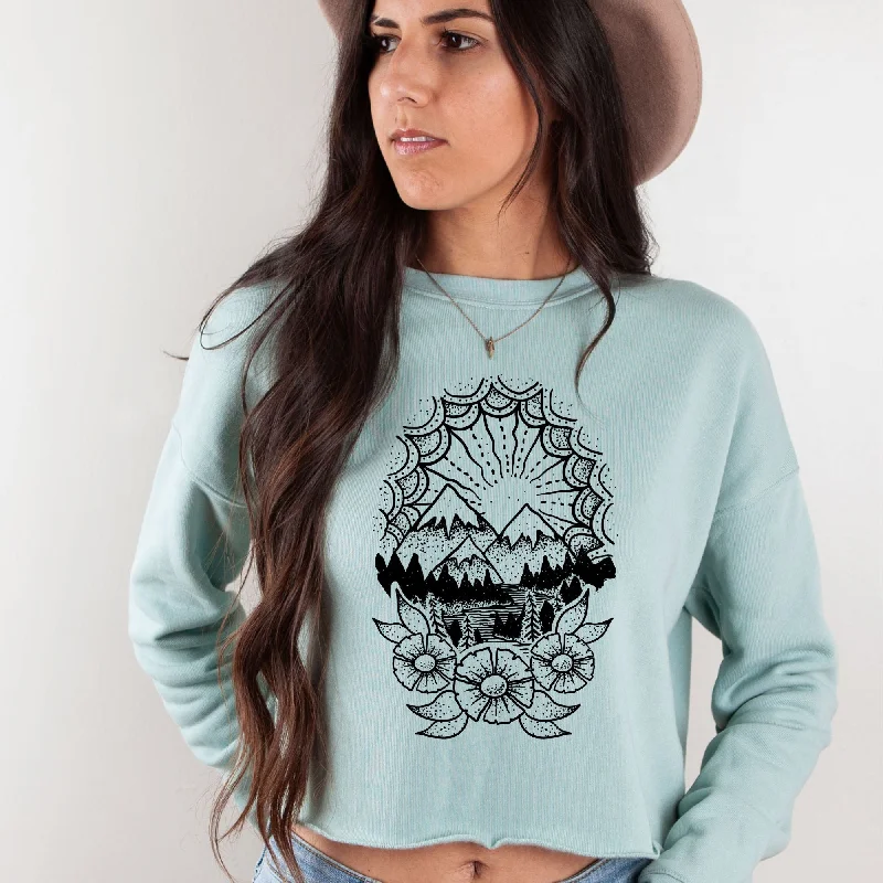 Snowy Mountain Bella Canvas Cropped Sweatshirt or Crop Hoodie *Women's Crop Fit*