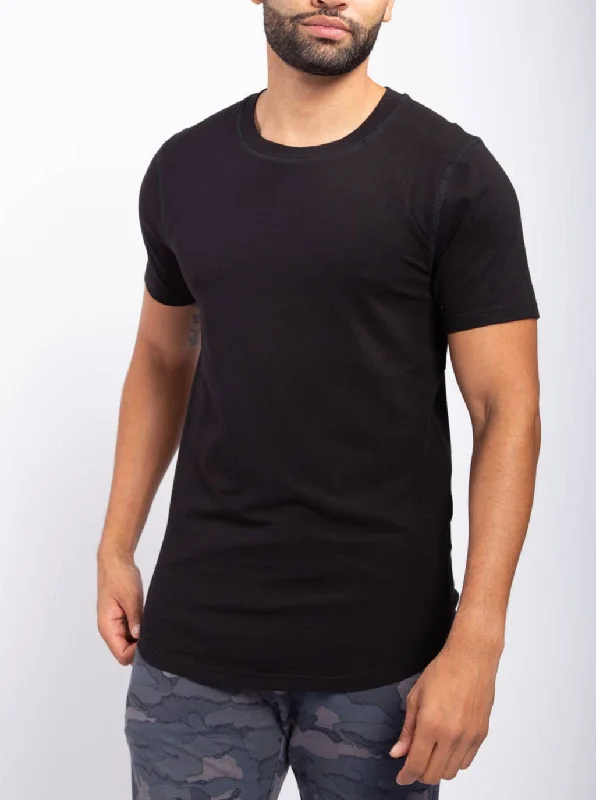 Long Curved Hem Tee - Black