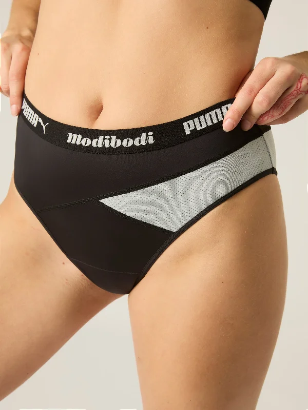 Soft stretch trunks for men-Puma X Modibodi Active Hi Cut Full Brief Moderate-Heavy Black/Platinum Grey